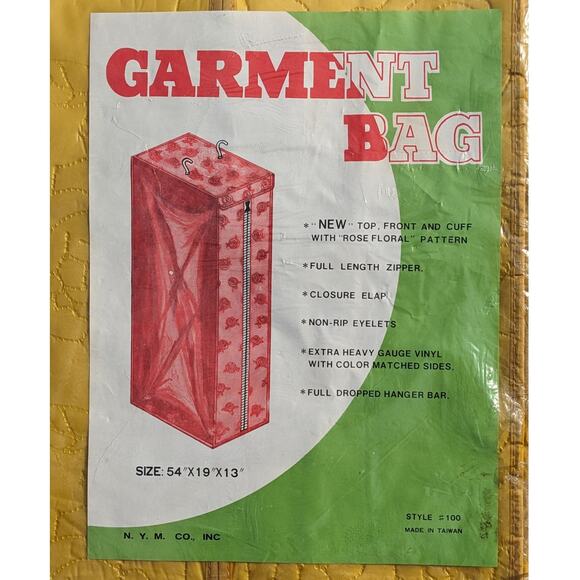 Retro Embossed Gold Rose Floral HANGING CLOSET GARMENT BAG Vintage 1970's Taiwan - Picture 1 of 4